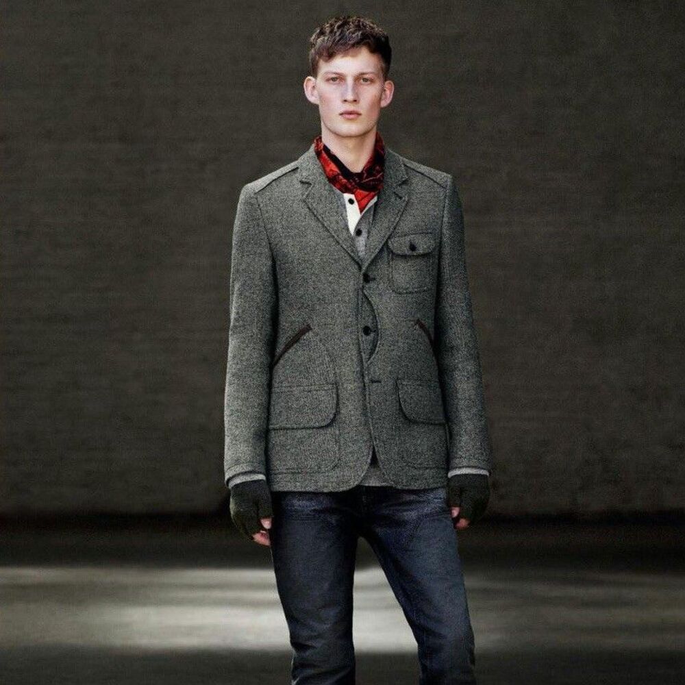 H&M Mauritius Archive Abraham Moon Gray Wool Tweed Sport Coat Jacket Men's 36R